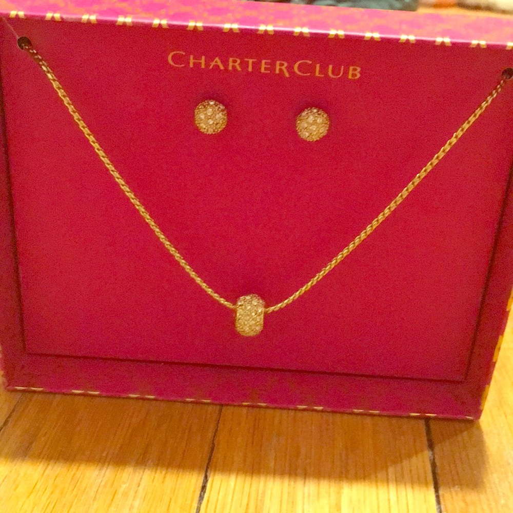 Charter Club Necklace and Earrings - Gold Colored